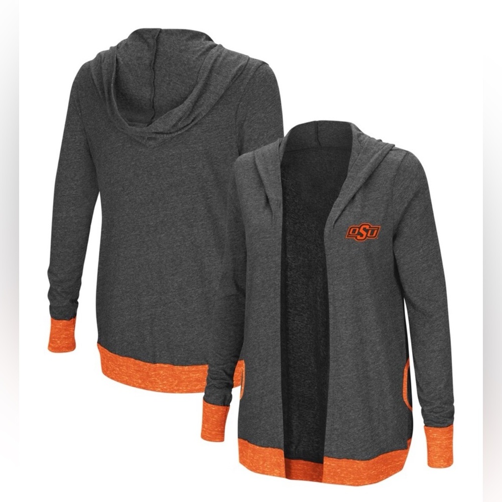 Colosseum NWT Charcoal Oklahoma State Cowboys Steeplechase Hooded Cardigan Sz M